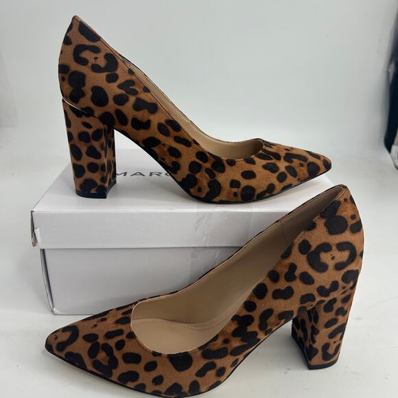 NEW Marc Fisher Viviene Dark Brown Leopard Heels Size 7.5 Pointy Block Heel Pump - Picture 2 of 13